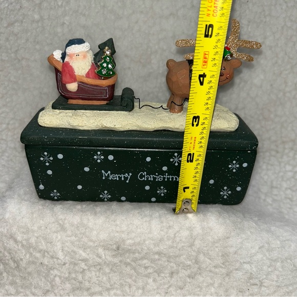 Merry Christmas Santa Reindeer bling green trinket ceramic heavy 3 sections 6" - Picture 3 of 11